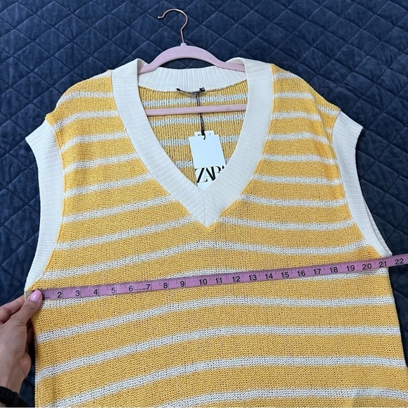 Zara Top Women Medium Vest Blouse Stripe Knit Oversized Preppy Sleeveless L - Picture 6 of 7